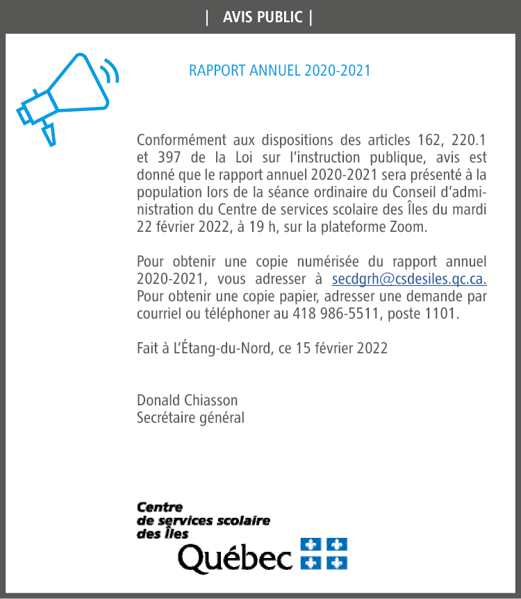 Avis public- Rapport annuel 2020-2021